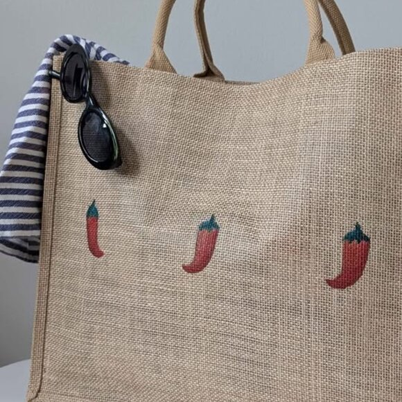 Hand Painted -  Heart & Pepper Tote Bag - Picture 2 of 3